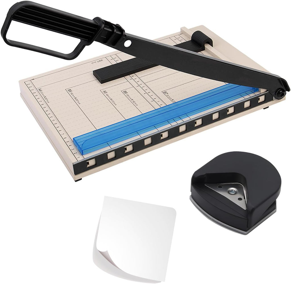 Paper Cutter, 12" Titanium Blade Guillotine Paper Cutter with Corner Rounder, Heavy Duty Guillotine, Paper Trimmer with Safety Guard, Paper Cutter Slicer for Cardboard,Vinyl,Crafts&Photos (Blue)