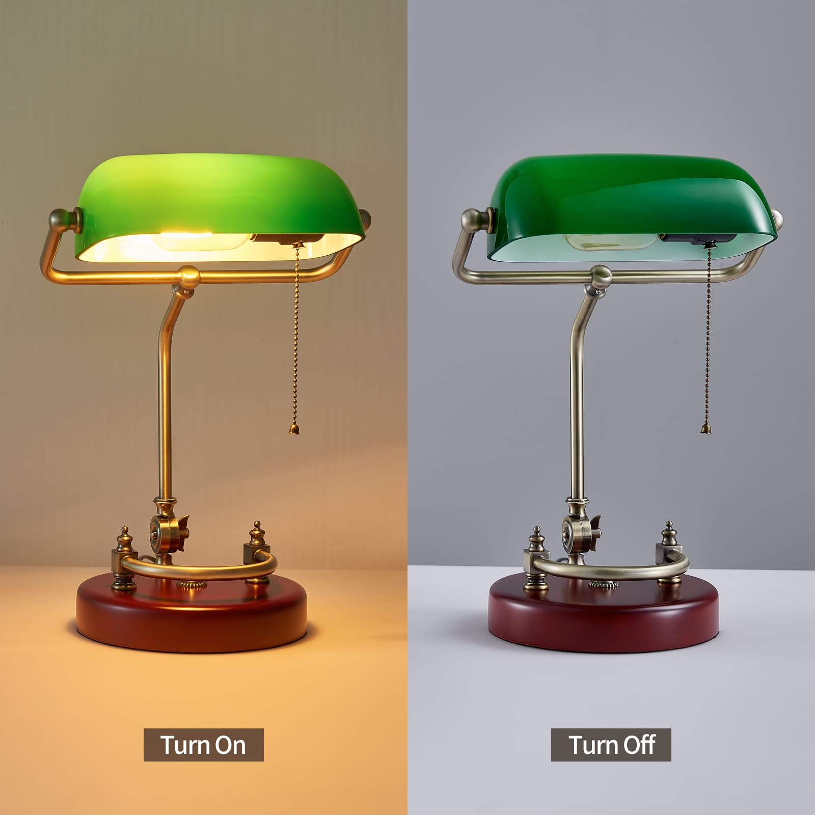 Gemini의 응답 Vintage Banker’s Desk Lamp - Traditional Green Glass Library Lamp with Solid Birch Wood Base