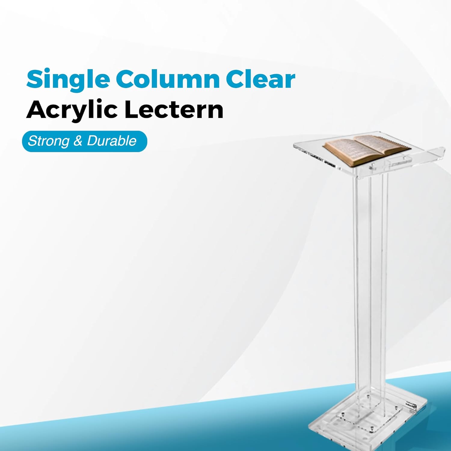 Kingdom Lightweight and Small Single Column Design Economy Clear Acrylic Lectern - Easy to Move and can Fit in a Small Room for a Meeting or Presentation with a Small Group