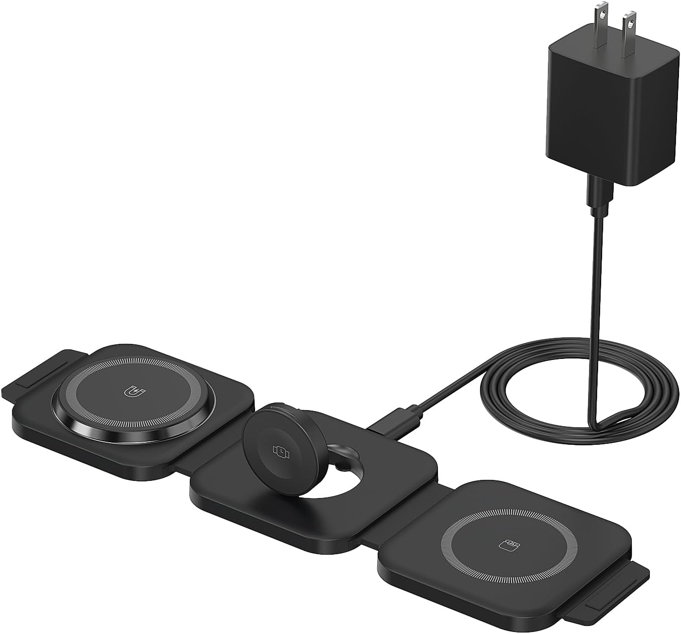 Wireless Charging Station for Apple Multiple Devices - 3 in 1 Foldable Magnetic Wireless Charger - Travel Charging Pad for iPhone 16 15 14 13 12 Pro Max Plus Watch & AirPods (Black)