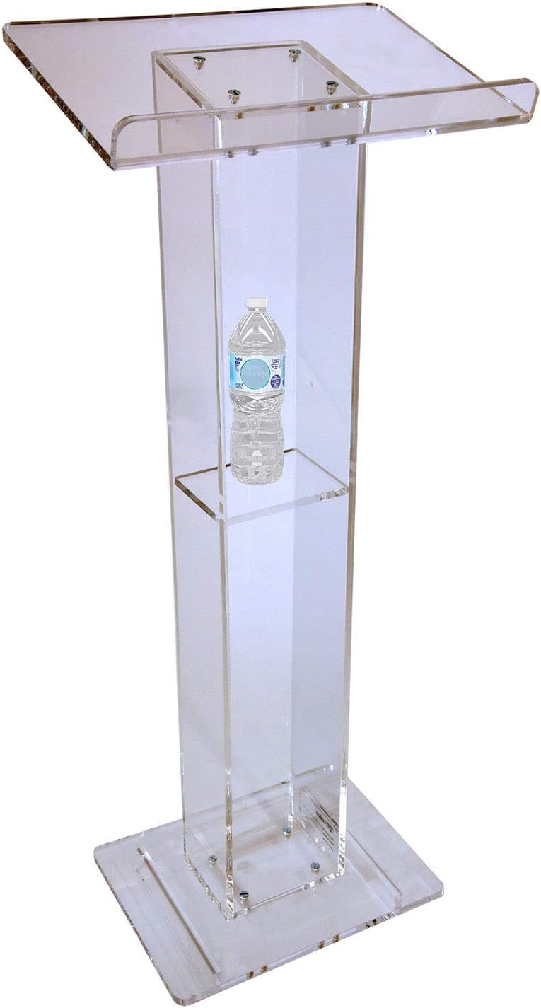 Kingdom KL26C Lightweight and Portable Compact or Slightly Smaller Size Presenter Acrylic Lectern with a Convenient Built-in Shelf - Clear
