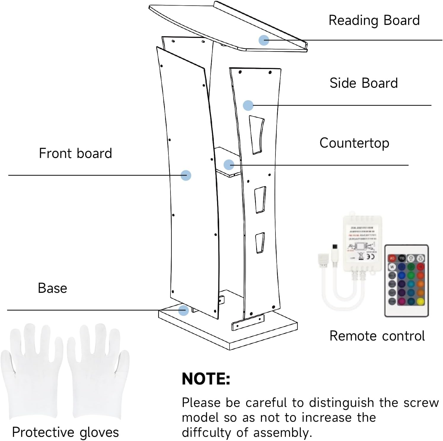 Acrylic Podium Stand, Ultra Clear 43'' Pulpits for Churches with 15 Color Adjustable, Modern Lectern with Storage Sheld for Church,Conference,Speech,Classroom, 23.62”x 15.75”X 43.3”