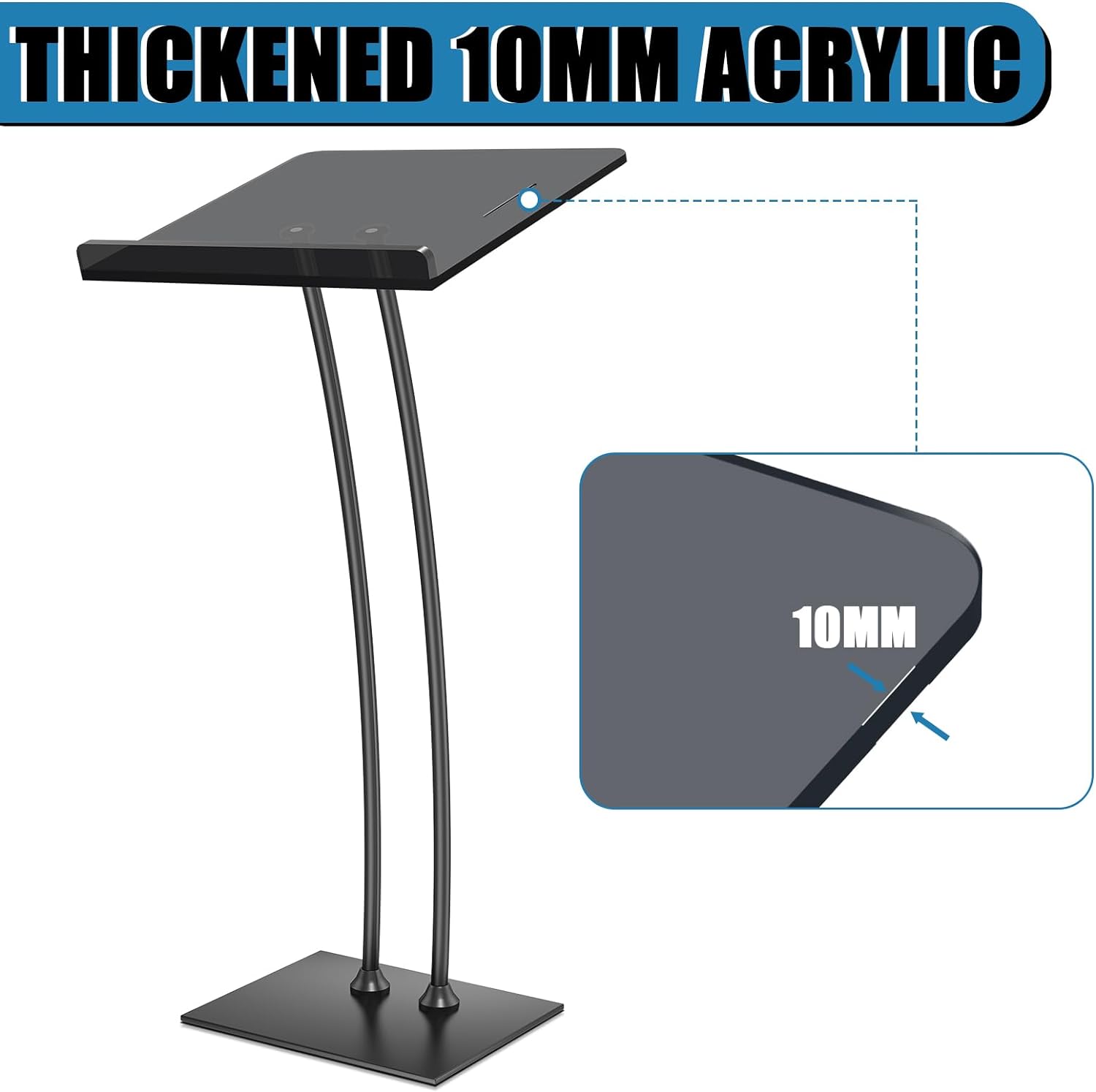 Pulpits for Churches with Iron Stable Bottom, Acrylic Podium Lectern with 10MM Thickened Acrylic Countertop, Multi Function Pulpit for Modern Classroom Music Concert Wedding Conference Event