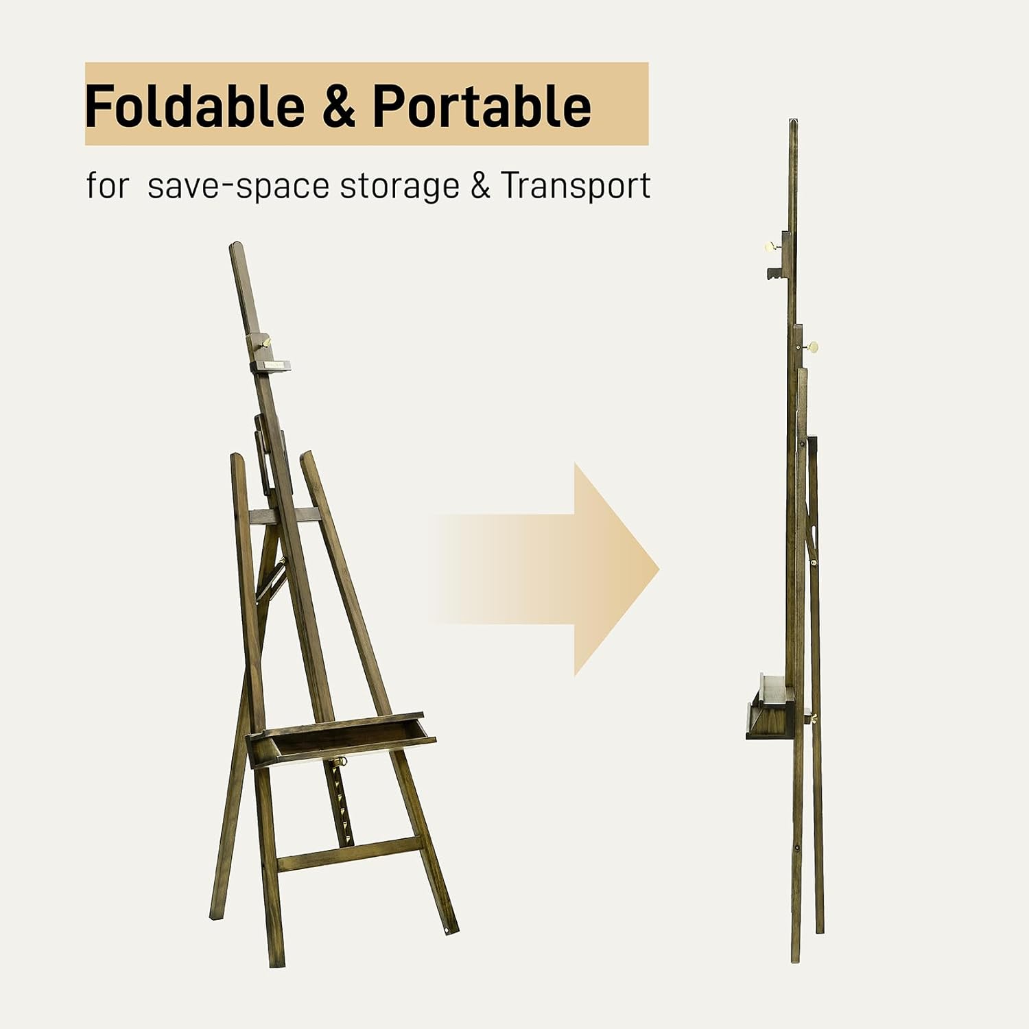 Studio Art Easel, Solid Beech Wood Artist Easel, Hold Canvas up to 48”, Adjustable A-Frame Lyre Style Painting Easel Stand with Storage Tray, Gray