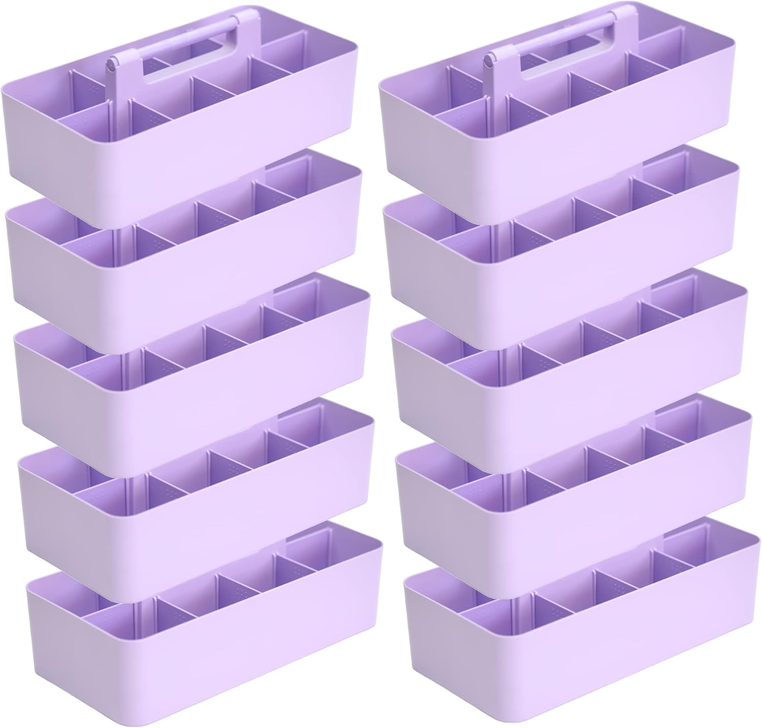 -Large Portable Caddy, DIY Dividers, 8 Compartments, School Office Supplies Home Business Basket with Handle Storage Organize Made in USA (10 PACK, Lavender)