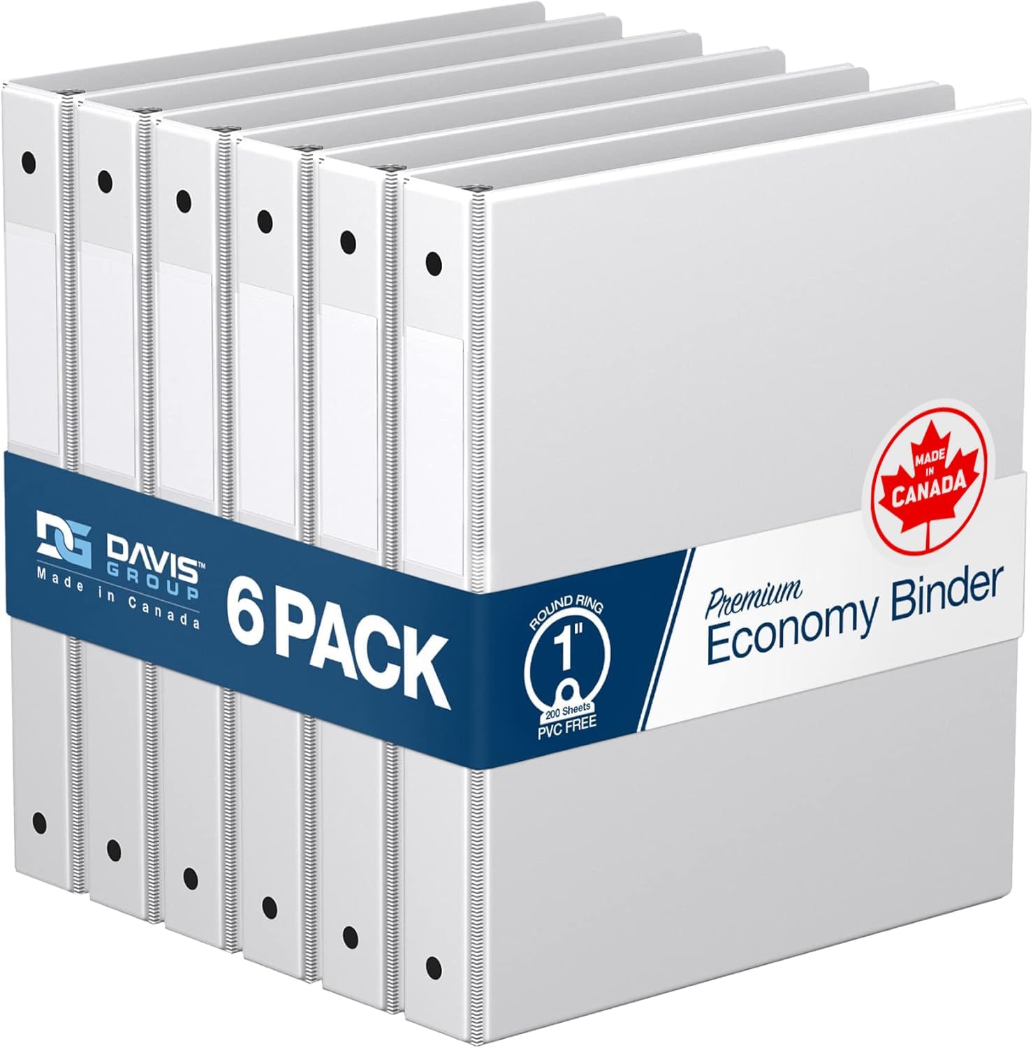 Premium Economy 6-Pack 3-Ring Binders for School or Office, Round-Ring Binders, 1 Inch, White