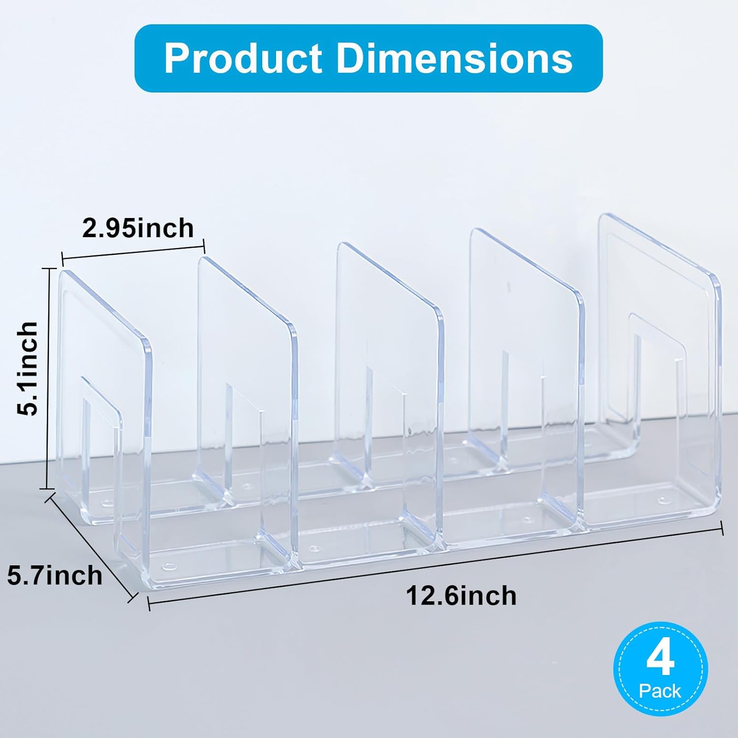Marte Vanci Clear Acrylic File Sorter, Sturdy Desk File Organizer Shelf Book Holder Purse Handbag Clutch Divider File Folder Rack for Letter Cookbooks Home Office Kitchen Supplies 4 Sections (4 Pcs)