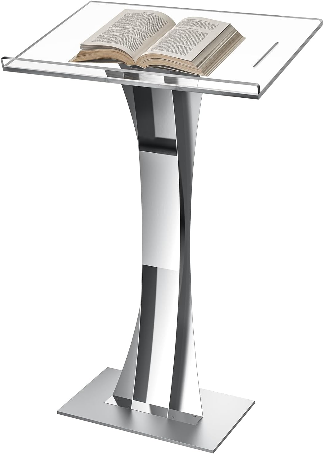 45" Acrylic Podium Stand, Ultra Clear Iron Pulpits for Churches, Modern Podium Lectern for Church, Conference, Speech, Classroom, 44.9"H x 23.6"L x 15.7"W (Silver)