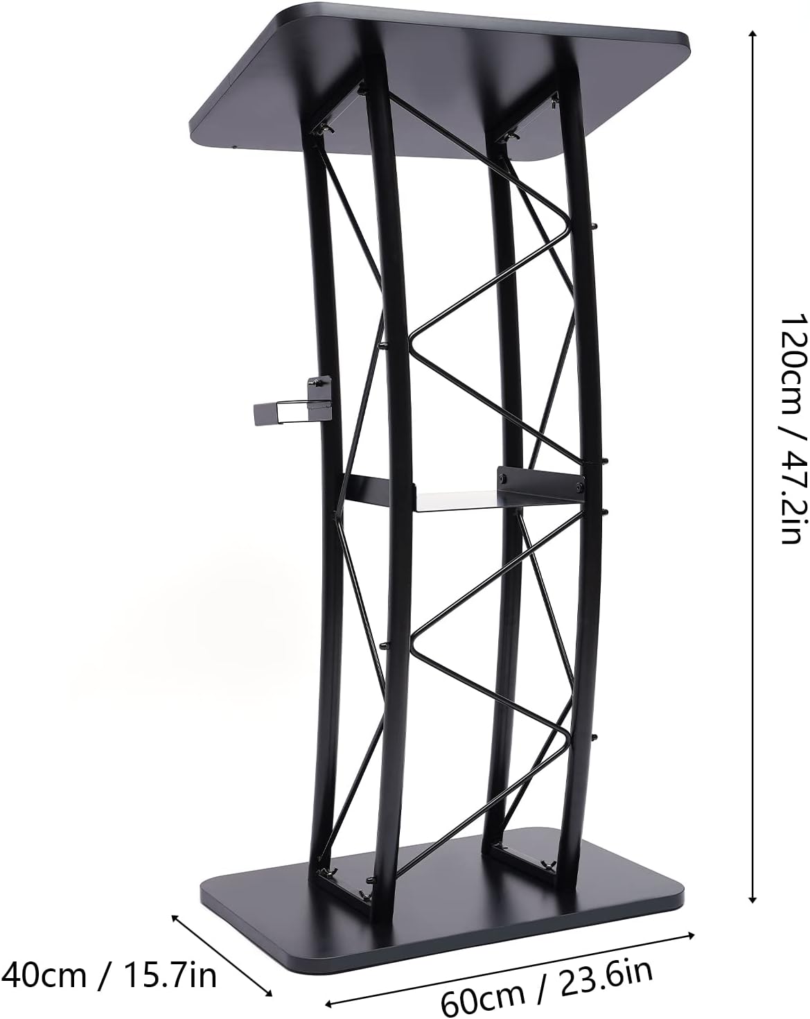 Metal Black Podium Conference Presentation Pulpit School Office Church Lectern,Curved Design Cup Holder Design, Wrought Paint Curved Podium, Schools, Churches, Meeting Rooms