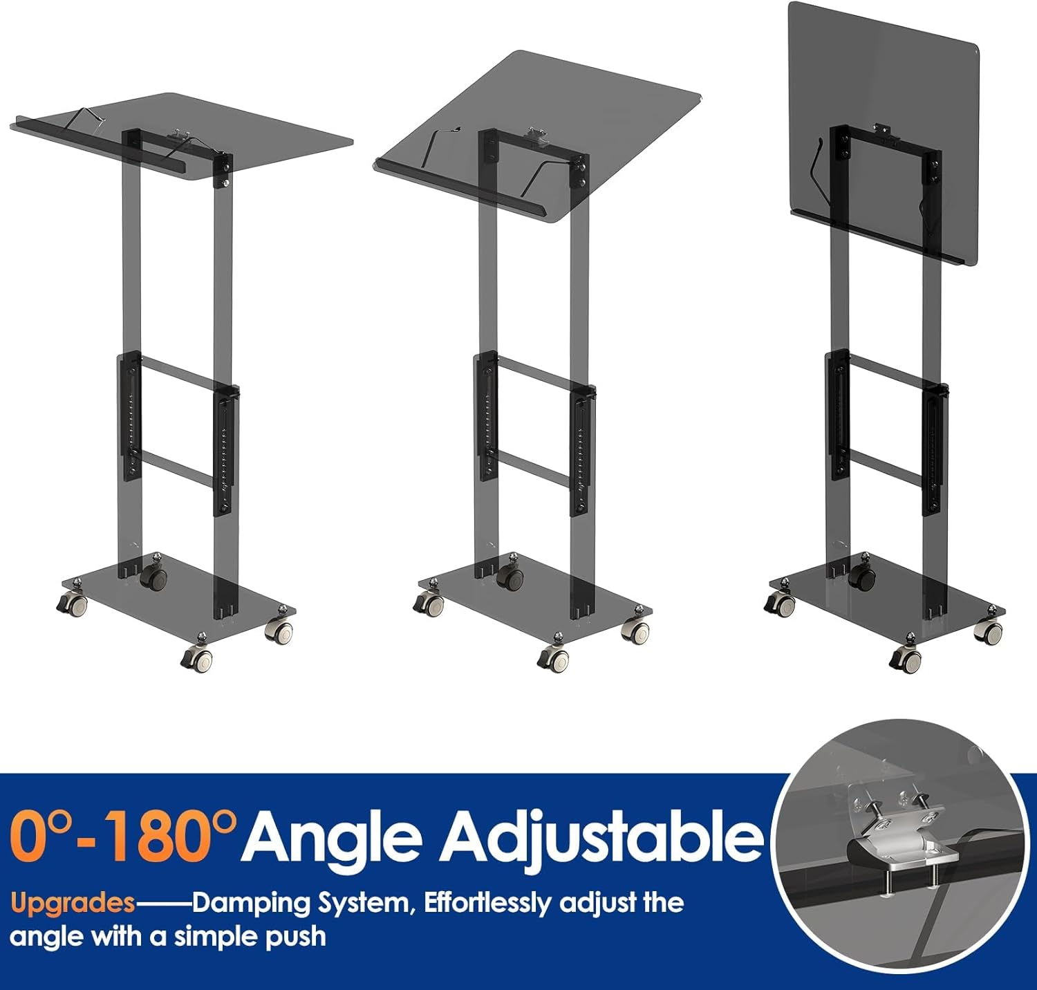Acrylic Podium Stand,49"H Rolling Podium with Lockable Wheels,Height & Angle Adjustable Lecterns & Podiums, Portable Podium for Classroom,Pulpits for Churches,Speech, Black