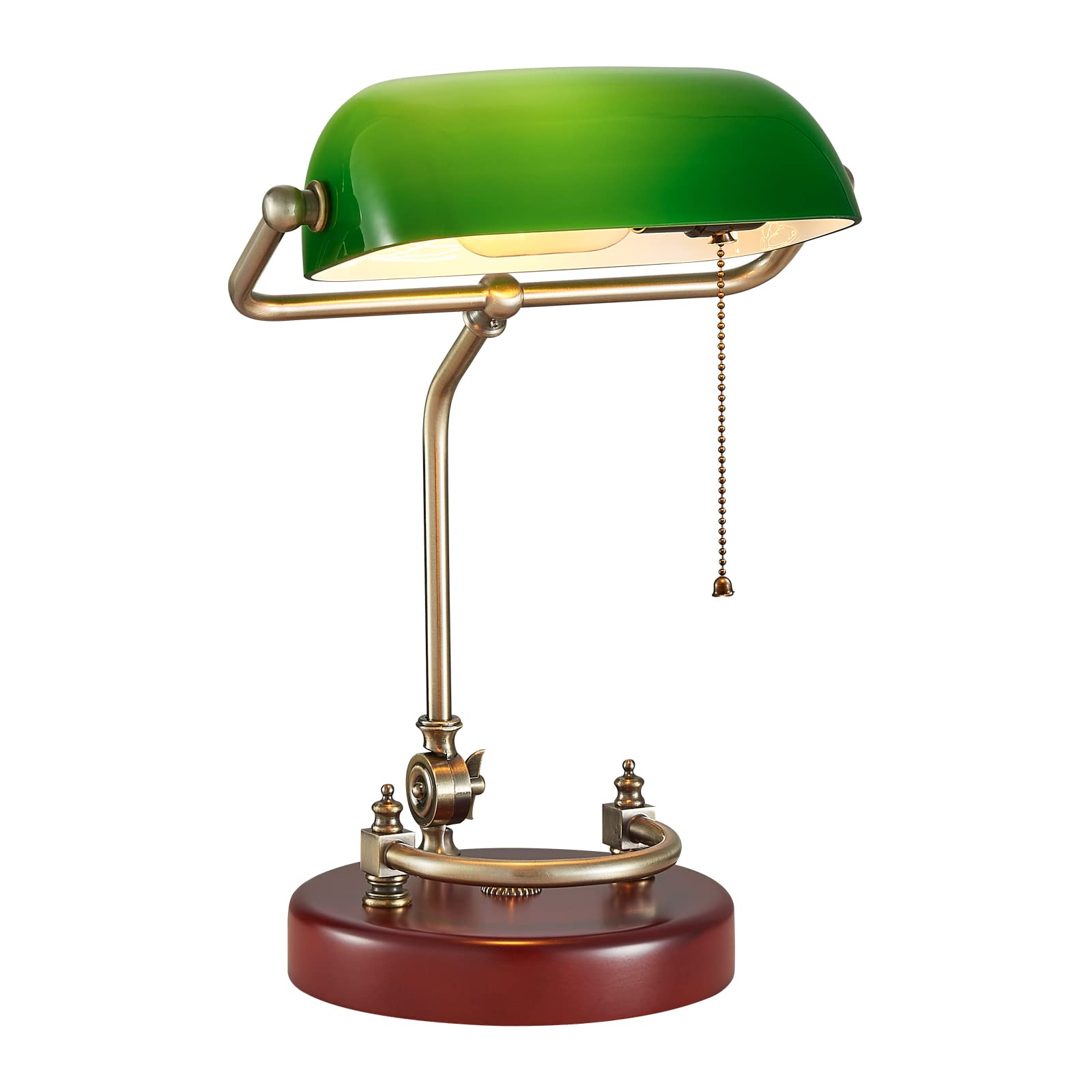 Gemini의 응답 Vintage Banker’s Desk Lamp - Traditional Green Glass Library Lamp with Solid Birch Wood Base