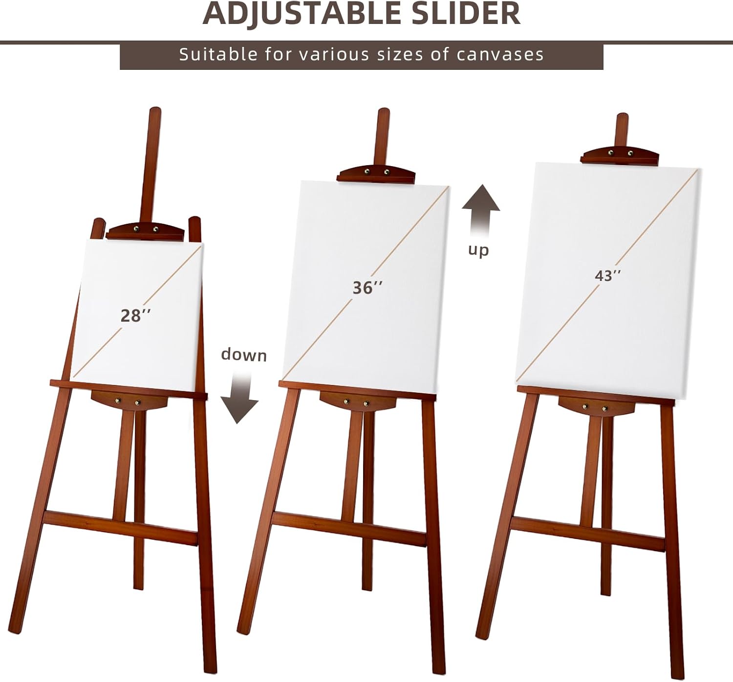 Adjustable Wooden Painting Easel, Pine Art Easel Stand Hold up to 43'', Painting Canvas for Wedding Sign and Poster, Drawing for Adults, Begginners and Students, Walnut