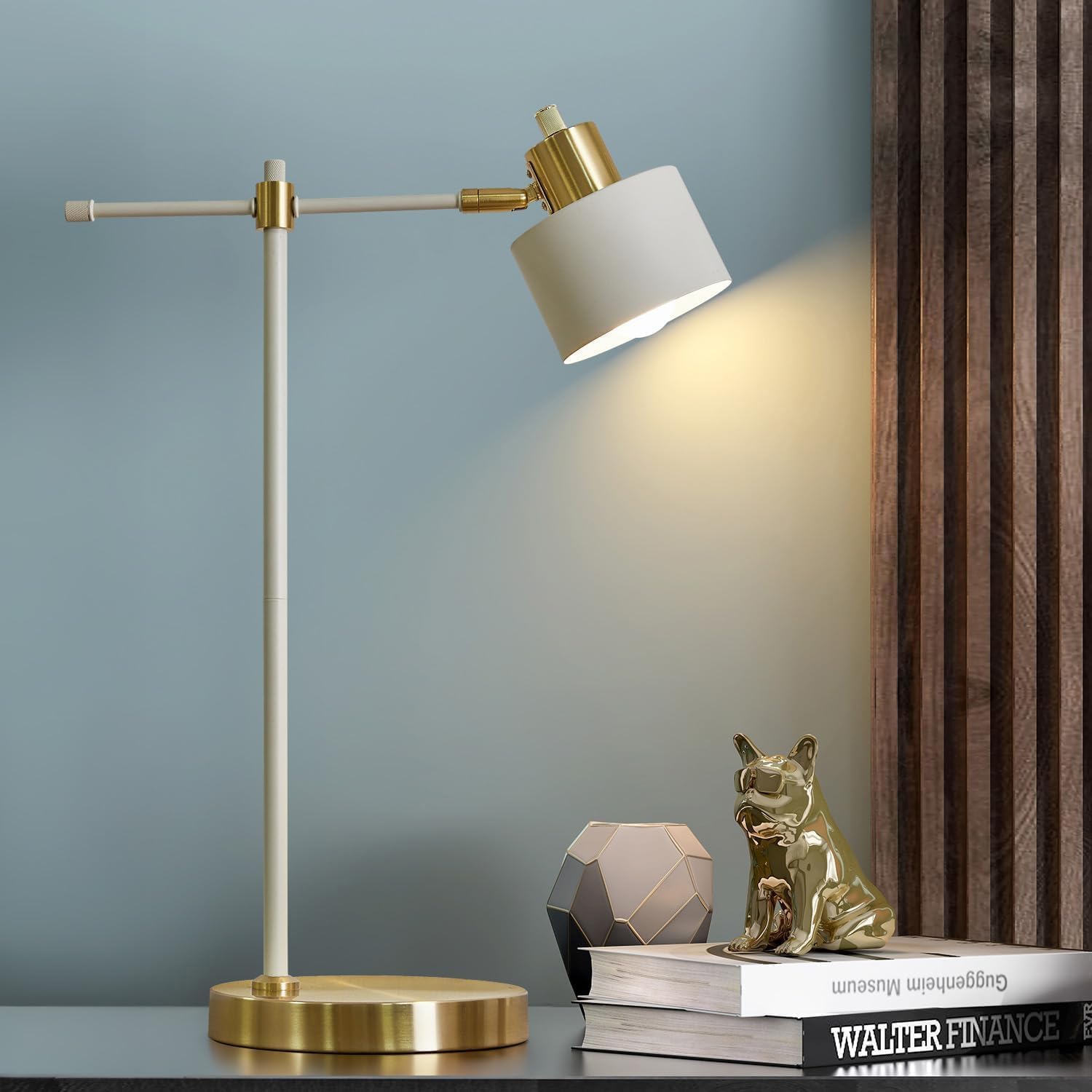 Modern Industrial Metal Desk Lamp - 22.2" LED Table Light for Office, Bedroom & Living Room (Gold & Matte Cream Accent, Bulb Included)
