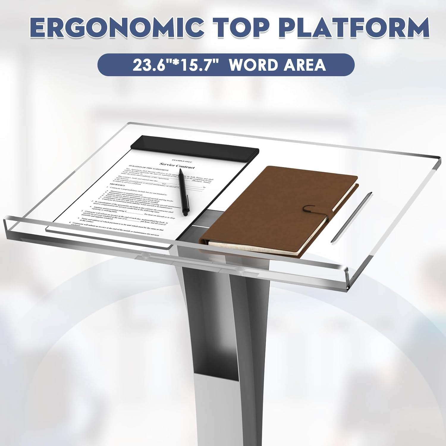 42.5" Acrylic Podium Stand, Pulpits for Churches with Iron Stable Bottom, Lectern with 10MM Thickened Acrylic Countertop, Multi Function Pulpit for Classroom Music Concert Wedding Conference