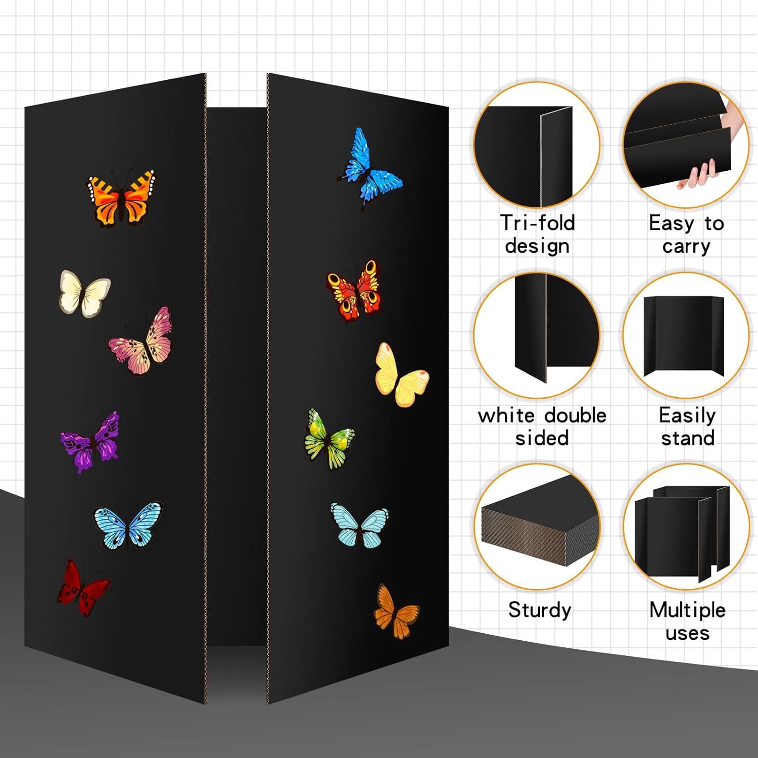 4 Pack Trifold Poster Board 48" X 36", IKAYAS Double Sided Black Poster Boards, Science Fair Display Boards Posterboard Foamboard for Mounting, Prints,Art,Display,Projects Classroom Supplies