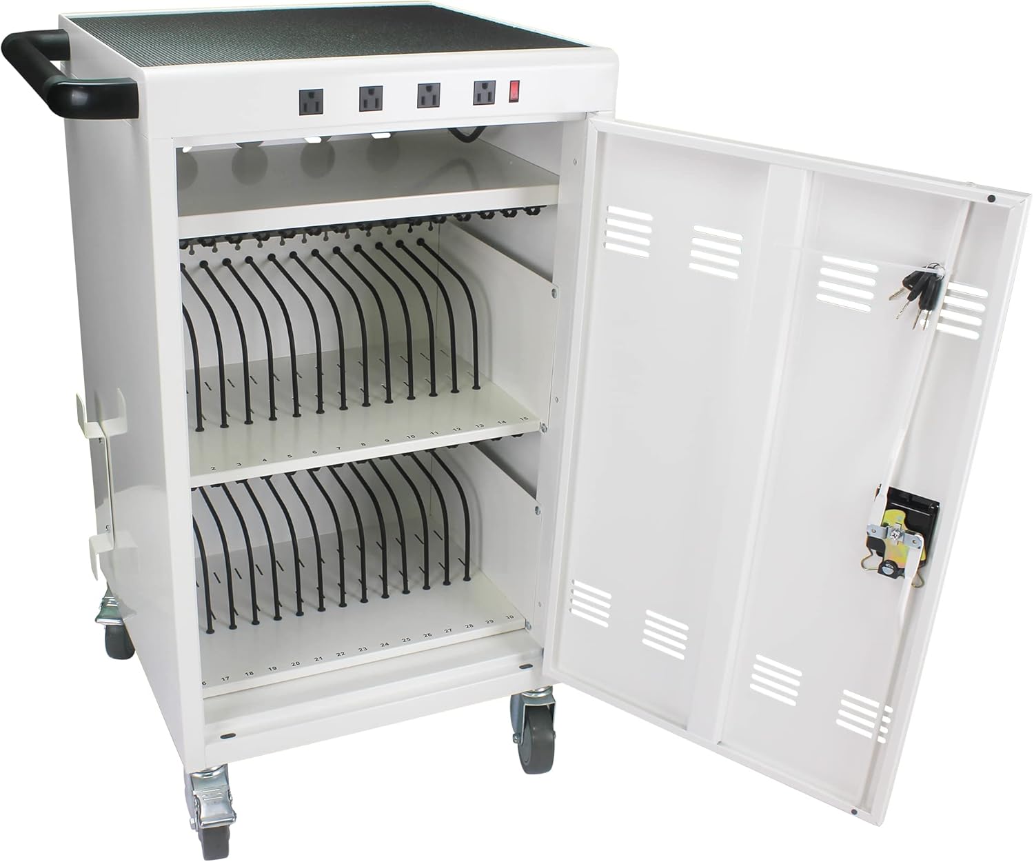 36 Device Charging Cart for Laptops and Tablets Up to 16.3-inch, Mobile Charging Station with AC Outlets, Secure Storage and Cable Management, Mobile Charging Cabinet for Ipads, Chromebooks, White