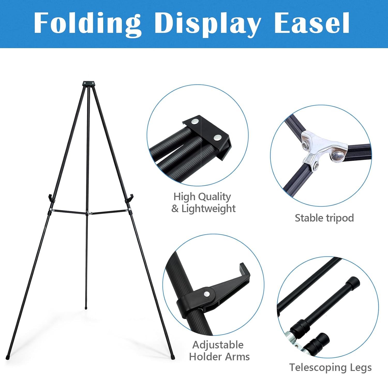 Falling in Art 70" Adjustable Aluminum Display Easel Stand 4 Pack, Versatile Presentations Tripod Easel Stand, Lightweight and Sturdy for Art Shows, Exhibitions, and Studios, Holds 20 lbs