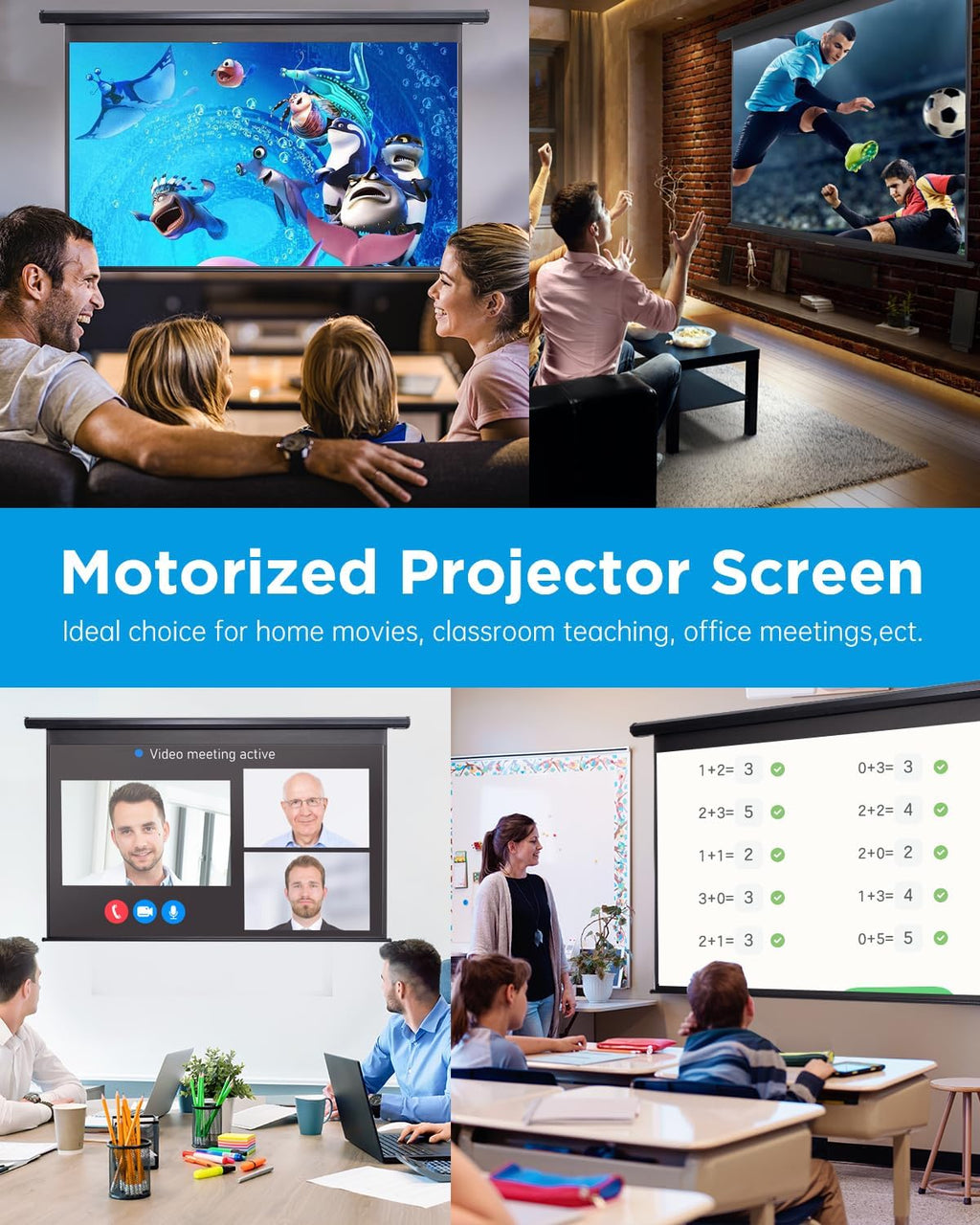 Motorized Projector Screen Pull Down 120 Inch Automatic Projector Screen with Remote Control and Ceiling Mount Hooks, Electric Projection Screen Retractable Black Movie Screen 4:3 Outdoor Indoor