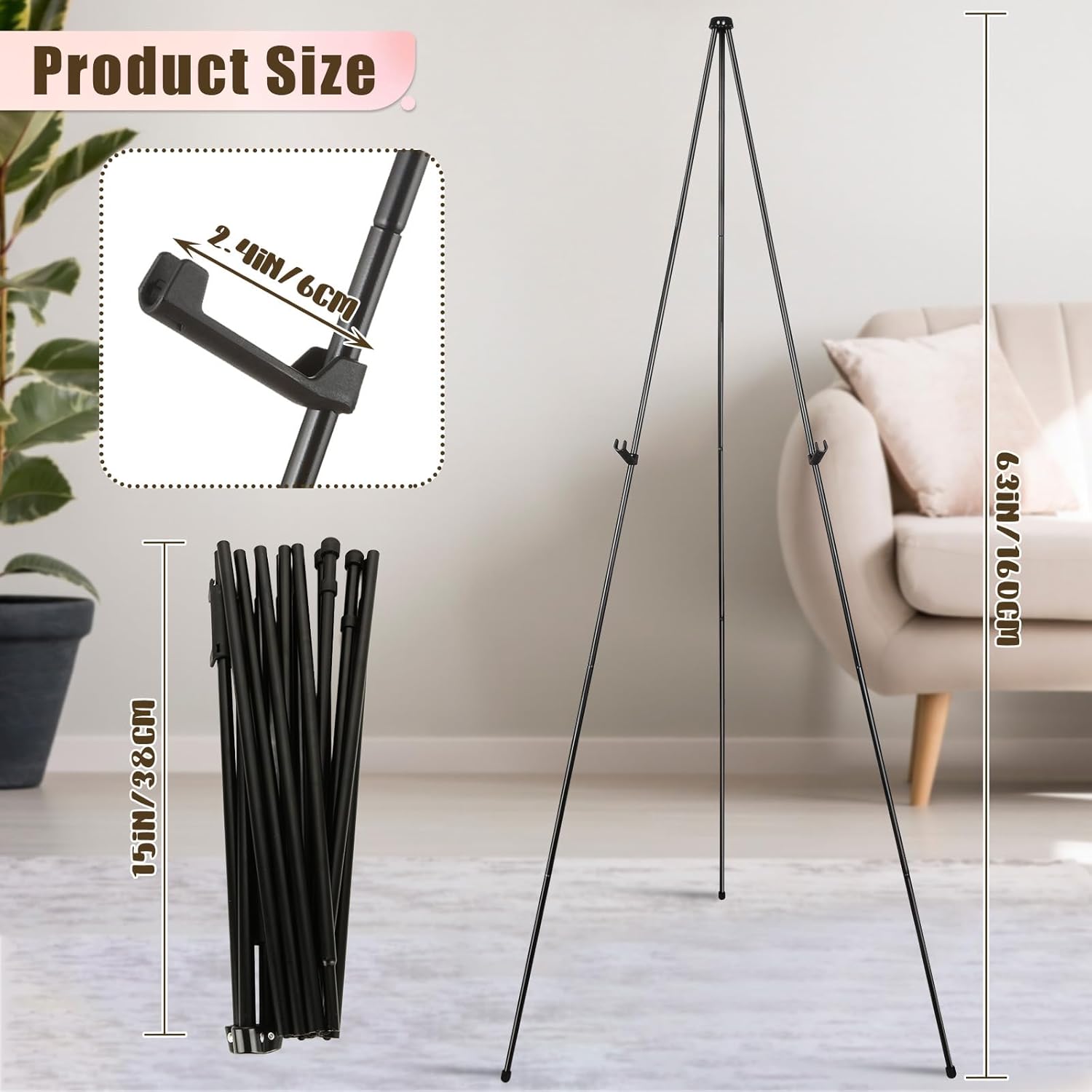 DAJAVE 6 Pack 63 Inch Display Easel Stand, Folding Easels for Display, Portable Tripod Display Easel, Black Adjustable Metal Easel for Wedding Sign, Posters, Painting