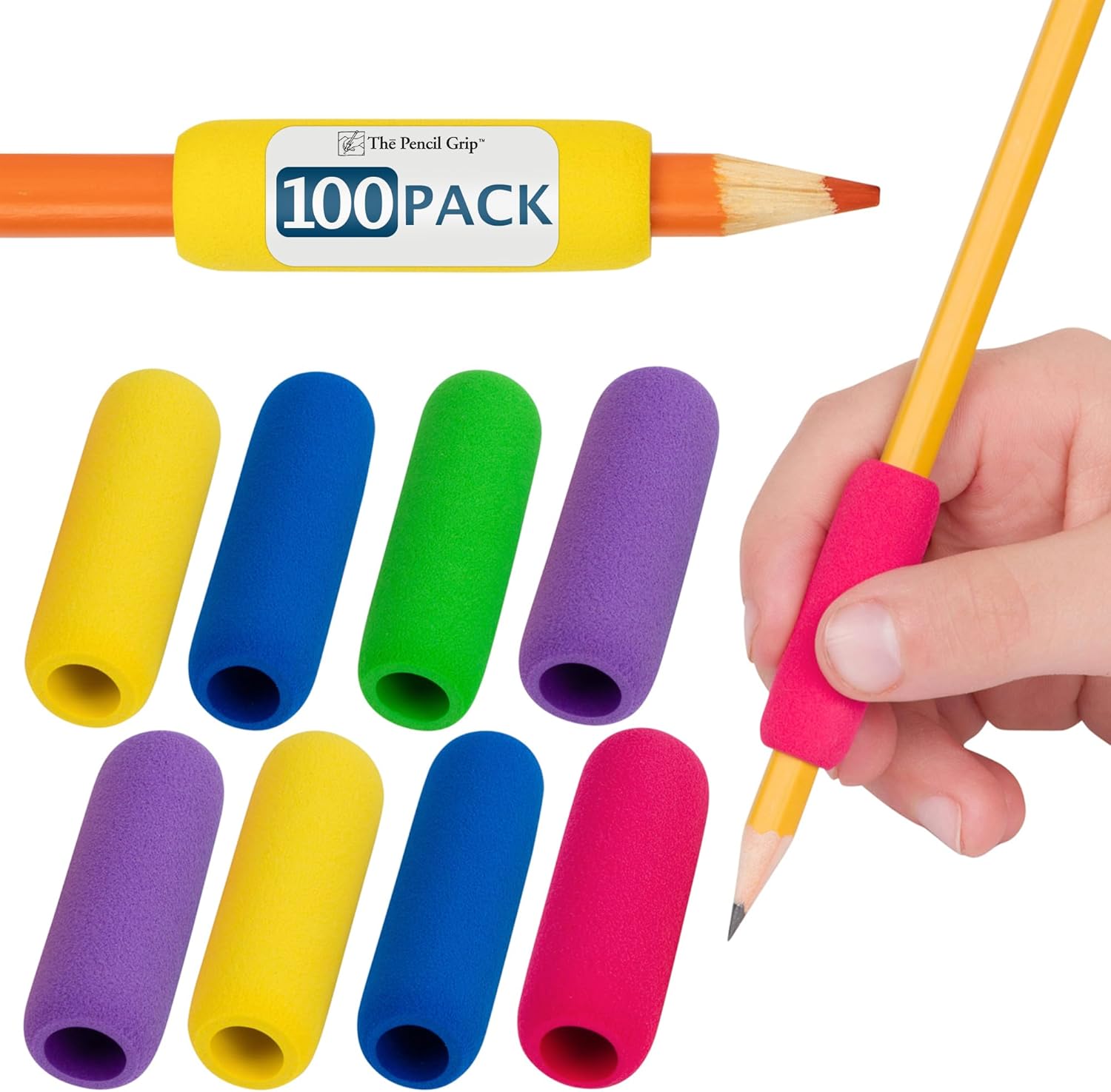 The Pencil Grip The Classics Soft Foam Pencil Grips, Ergonomic Writing Aid for Lefties and Righties, 1.5 Inch Long, Assorted Colors, 100 Pack - TPG-164100