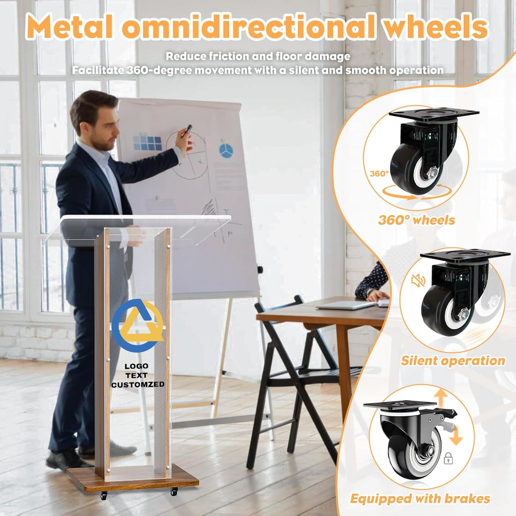 Acrylic Podium Stand, Ultra Clear 43'' Pulpits for Churches with 15 Color Adjustable, Modern Lectern with Storage Sheld for Church,Conference,Speech, 23.62”x 15.75”X 43.3” (Style 3)