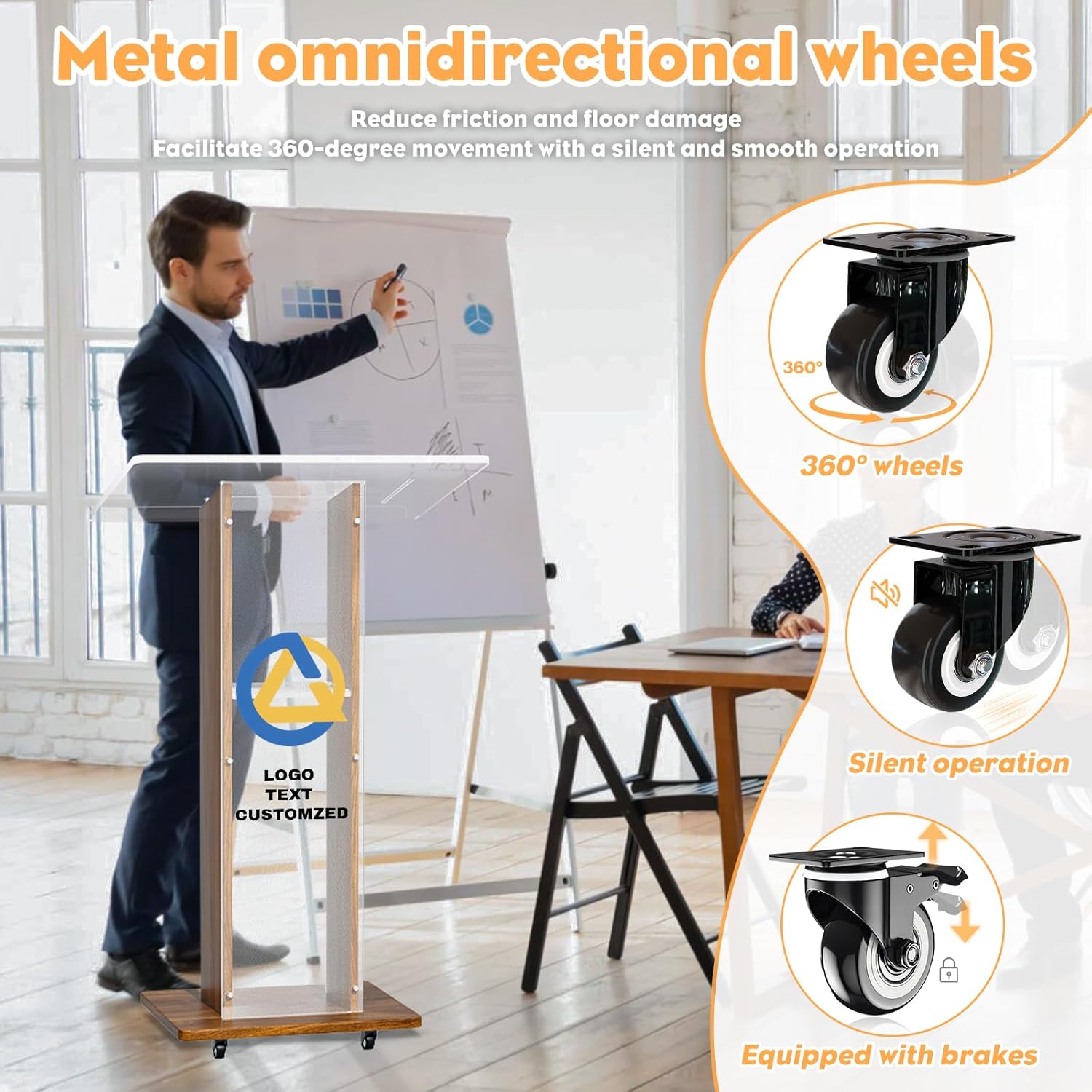 Acrylic Podium Stand, Ultra Clear 43'' Pulpits for Churches with 15 Color Adjustable, Modern Lectern with Storage Sheld for Church,Conference,Speech, 23.62”x 15.75”X 43.3” (Style 3)