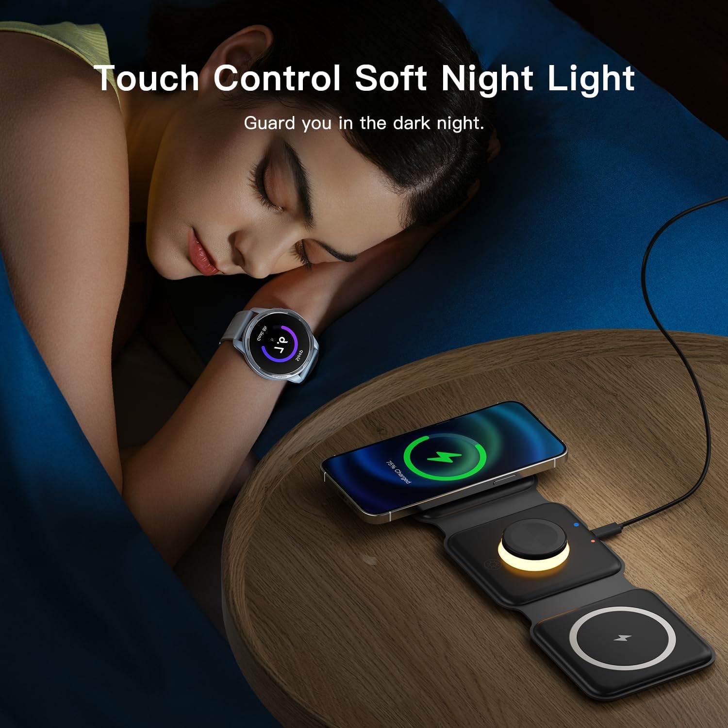 ESSAGER 3 in 1 Foldable Wireless Charger for iPhone 16/15/14/13/12/11 Series, Magnetic Wireless Charging Station, Travel Wireless Fast Charging Pad for Airpods 4/3/2/Pro, iWatch (3 in 1, Black)