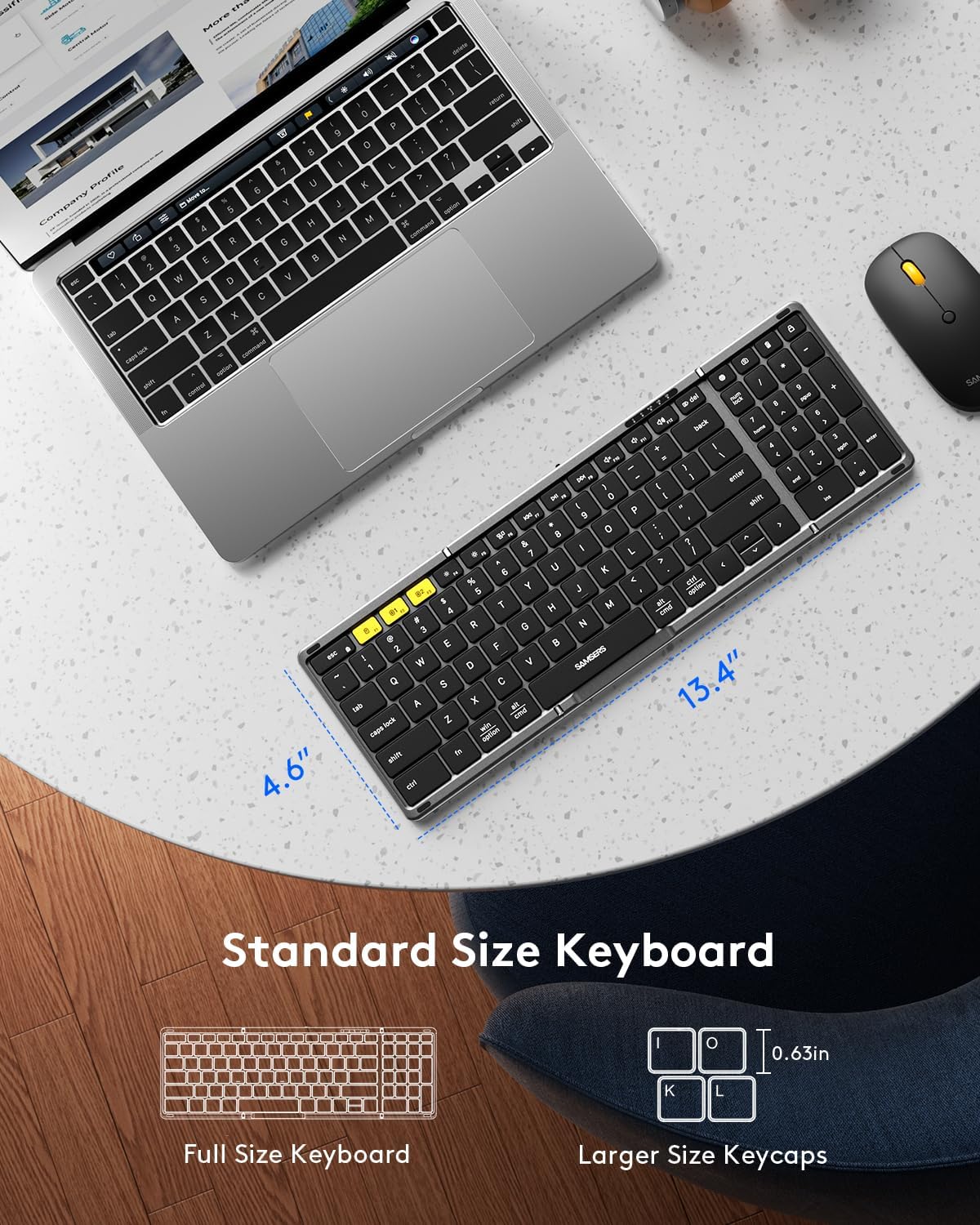 Foldable Keyboard and Mouse, Samsers Folding Bluetooth Keyboard Combo, 2.4G + BT5.0 x 2, Full-Size Portable Travel Keyboard & USB-C Rechargeable Wireless Mouse for Windows Android iOS Mac OS