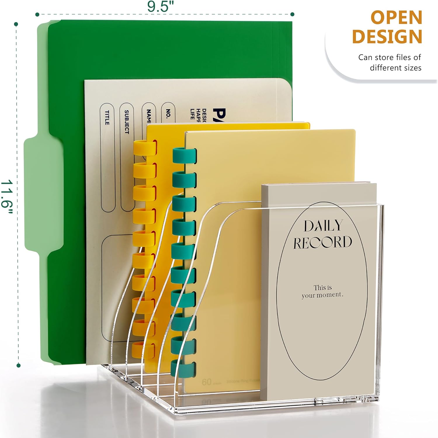 SANRUI Acrylic Desk File Organizer, 5 Vertical Compartments Clear Magazine File Holder Workspace Sorters, Folder Rack for Office Accessories Organization Storage