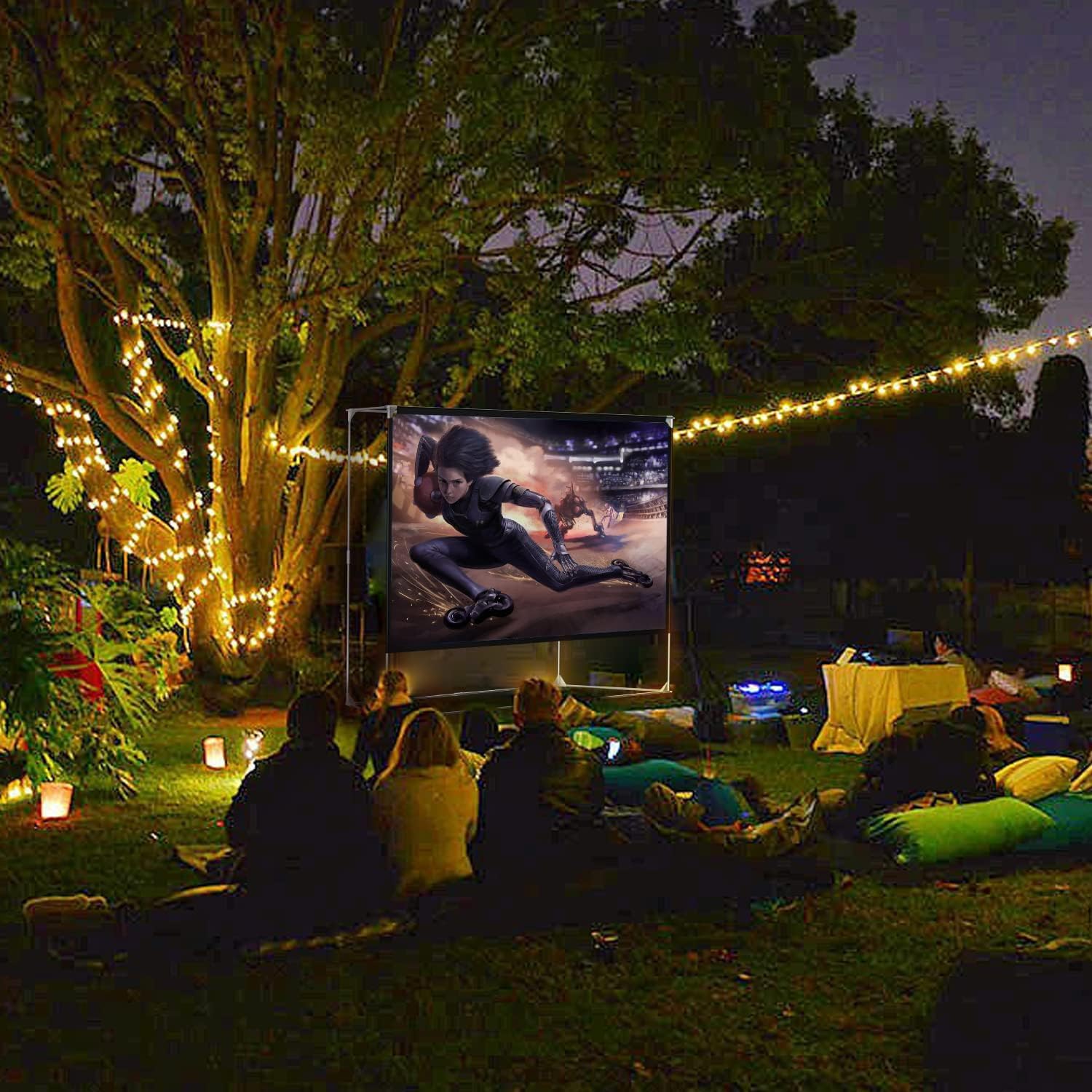 Projector Screen and Stand 150 inch Large Outdoor Projection Screen 16:9 HD 4K Portable Projection Movie Screen with Carry Bag Foldable Anti Crease Windproof Design for Home Theater Backyard Cinema