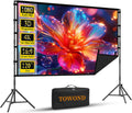 Outdoor Projector Screen with Stand, TOWOND 120 inch Portable Projector Screen Black Backing, Indoor Projection Screen 16:9 4K HD Wrinkle-Free Movie Screen with Carry Bag for Backyard Movie Night