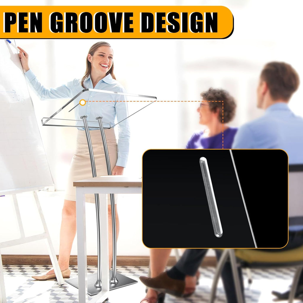 45'' Acrylic Podium Stand - Ultra Clear Iron Podium Pulpits for Churches, Modern Lectern for Conference, Speech, Classroom - 44.9''H x 23.6''L x 15.7''W