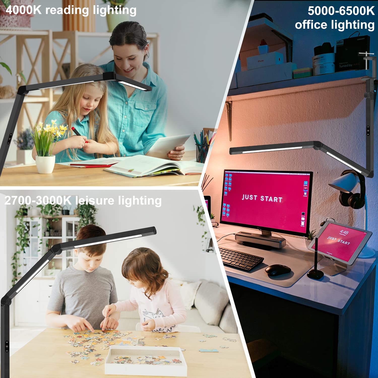 Architect LED Desk Lamp with Dual Light Source & Clamp, Adjustable Swing Arm Eye-Caring Office Lamp (Black / White