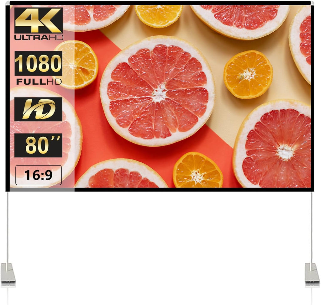 Projector Screen with Stand 80 inch Portable Projection Screen 16:9 4K HD Projections Movies Screen with Carry Bag for Indoor Outdoor Home Theater Backyard Cinema Travel
