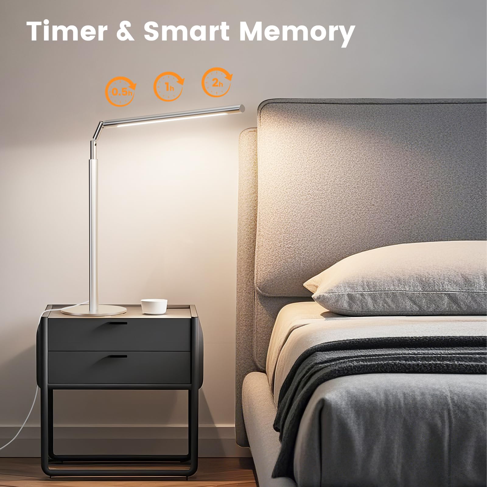 Foldable Metal LED Desk Lamp – 1200Lm Dimmable Task Light with Flexible Arm – 4 Color Temperatures for Home Office & Study