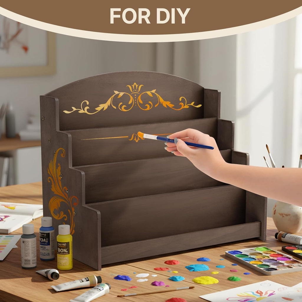 4 Tier Wooden Greeting Card Display Stand, Sticker Organizer Rack, Retail Photos Shelf for Vendors Craft Collection, Retail Stores, Postcards, Jewelry, Snacks, Brown