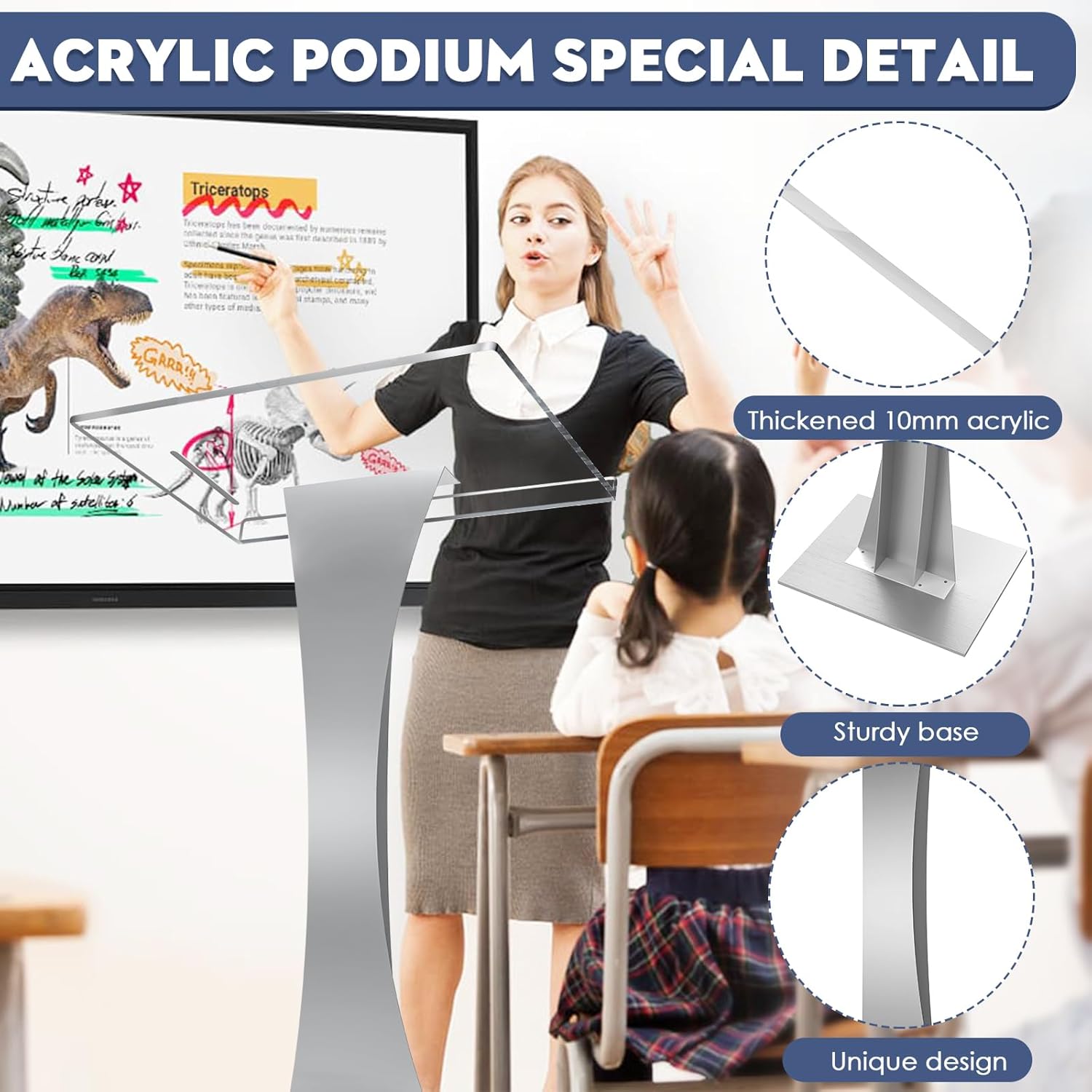 45" Acrylic Podium Stand, Ultra Clear Iron Pulpits for Churches, Modern Podium Lectern for Church, Conference, Speech, Classroom, 44.9"H x 23.6"L x 15.7"W (Silver)