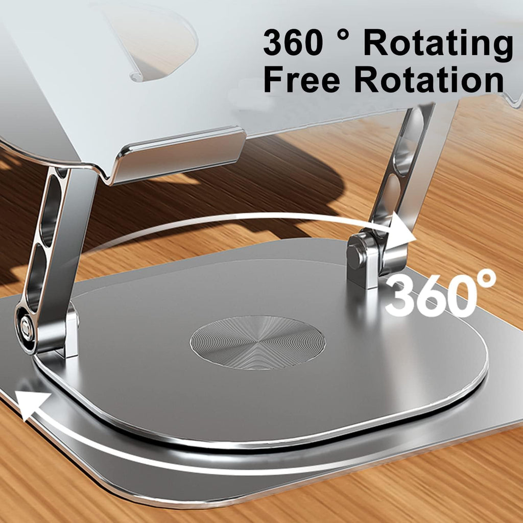 Laptop Stand Fan with 360 Rotating Swival Base, Adjustable Height for Directly Typing Keyboard and Rise up to 10", Ergonomic Aluminum Riser Holder Stand for Tablet 10 14 15 17 Inches/MacBook