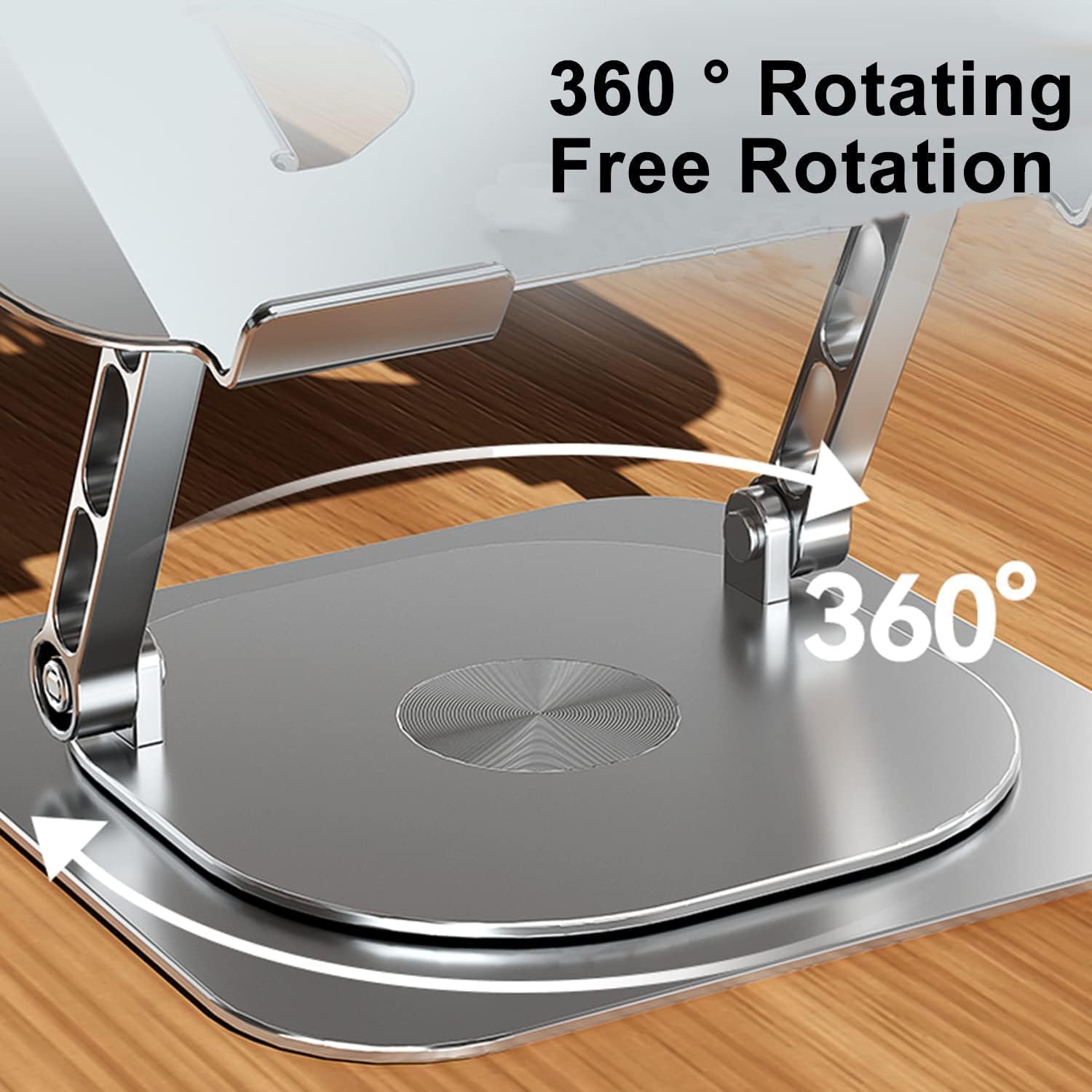 Laptop Stand Fan with 360 Rotating Swival Base, Adjustable Height for Directly Typing Keyboard and Rise up to 10", Ergonomic Aluminum Riser Holder Stand for Tablet 10 14 15 17 Inches/MacBook