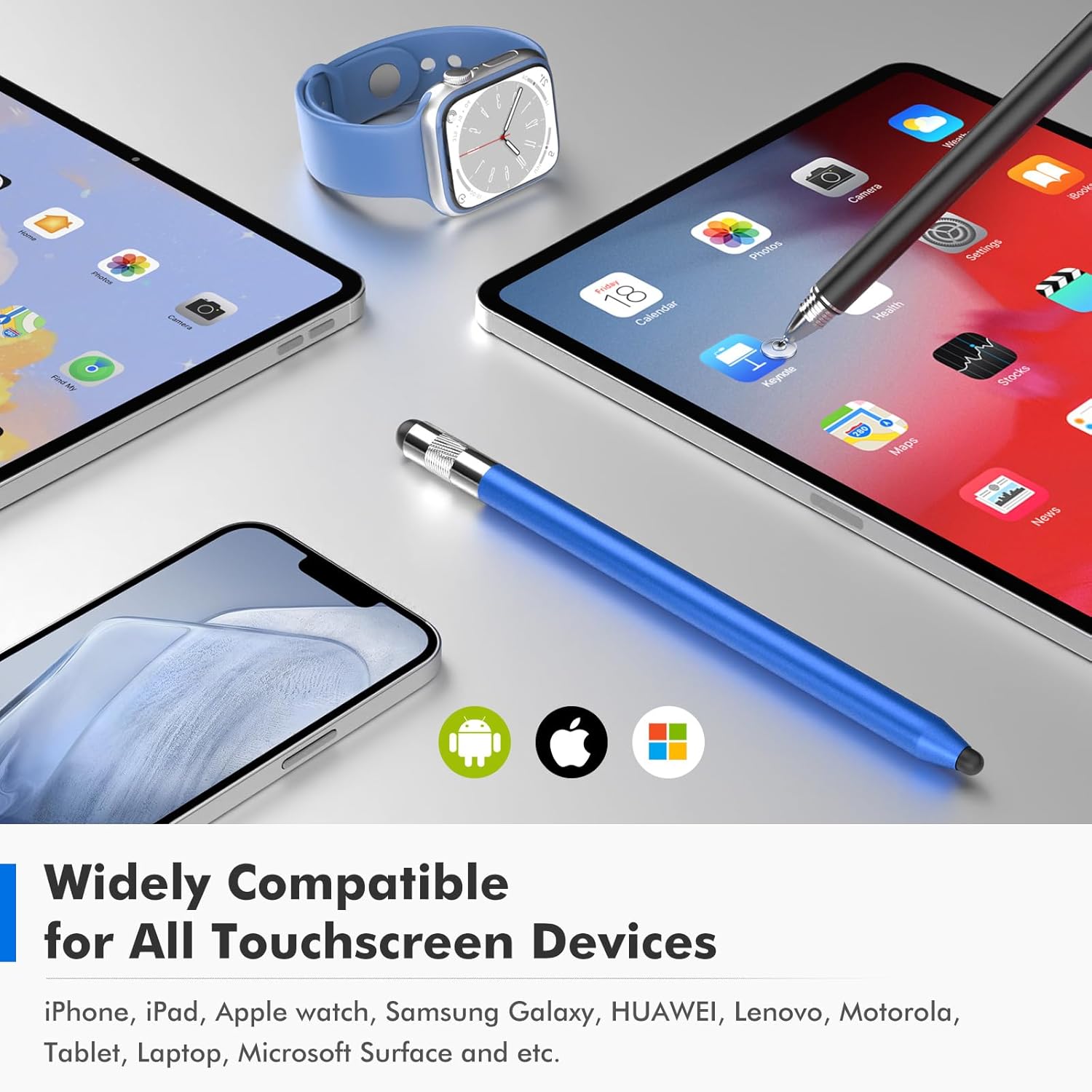 MEKO 3 in 1 Stylus Pens for Touch Screens, High Sensitivity & Precision Capacitive Stylus Pencil for Apple iPad iPhone Tablets Samsung Galaxy All Universal Touchscreen Devices (2 Pack-Black/Blue)