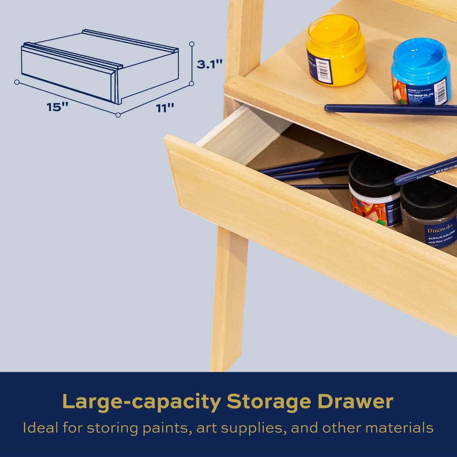 Large Adjustable Beech Wood Painting Easel with Storage Drawer (60"~74" H), Holds up to 36", Art Easel for Adults Artist Beginners Students