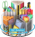 Acrylic Pen Holder for Desks, Acrylic Desk Organizer Clear, 360 Degree Pencil Holder for Desk Kids, Rotating Desk Organizer Rotating Pen Holder for Desk, Art Supply Storage Organizer 6 Compartments