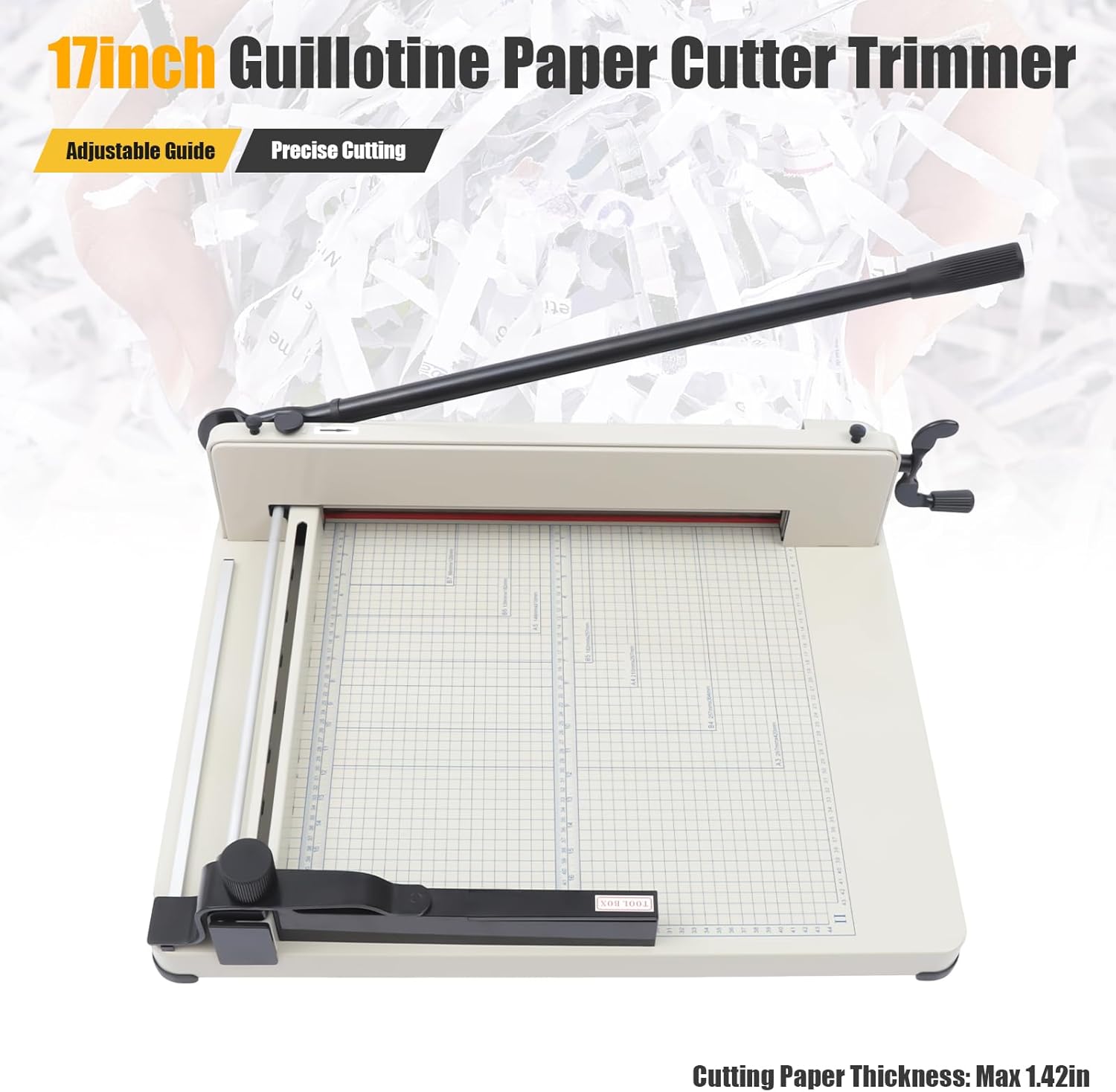 Guillotine Paper Cutter Heavy Duty,17 Inch Trimmer Paper Cutter, 1.42" Cutting Thickness, 400 Sheets Papers, Paper Scrap Slicer Trimmer for Cardstock Cards Office Home School A4/B5 Paper, Etc