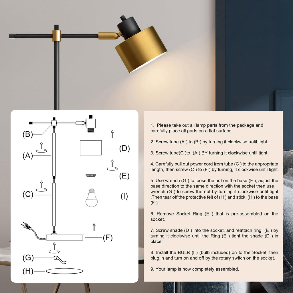 Modern Industrial Gold & Matte Black LED Desk Lamp