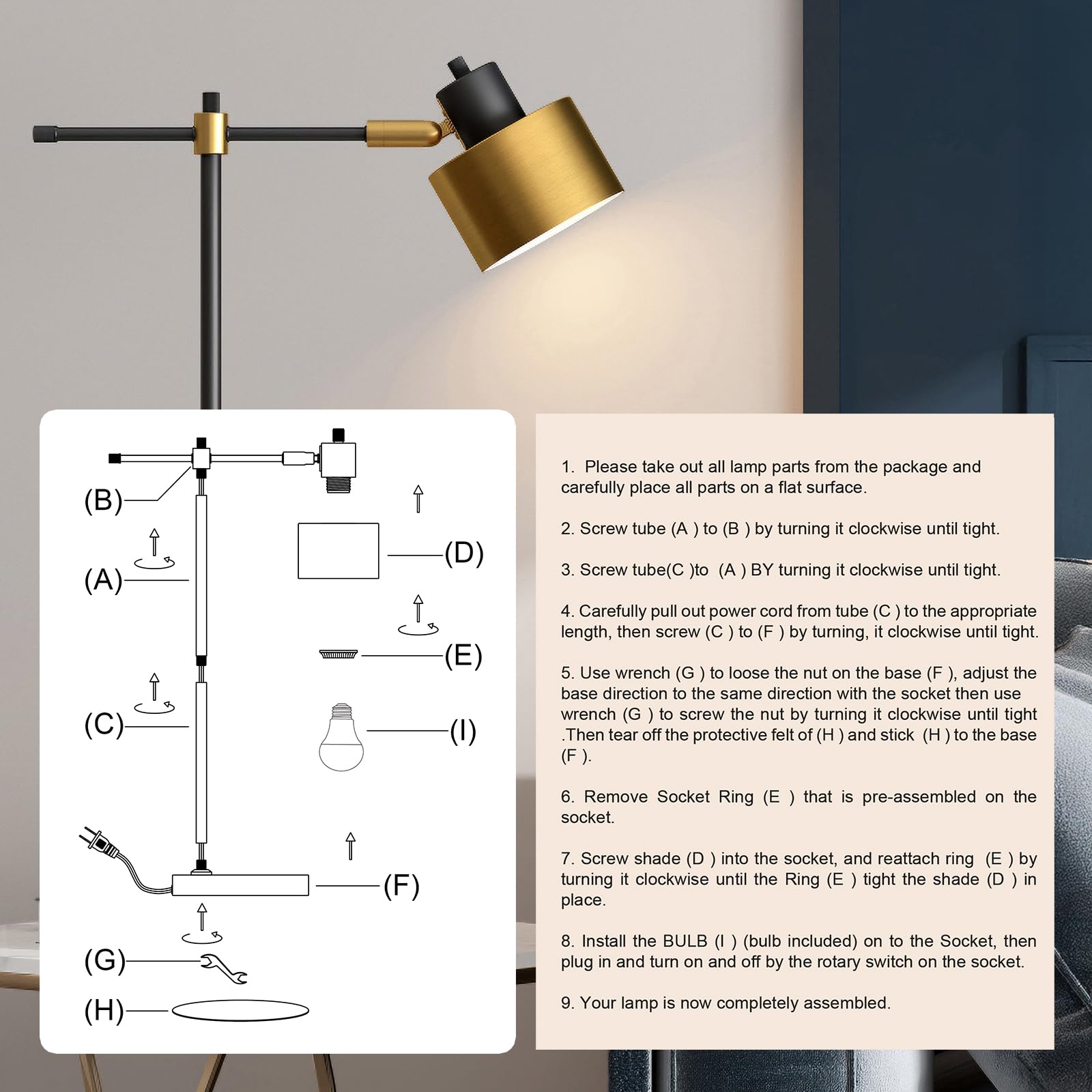 Modern Industrial Gold & Matte Black LED Desk Lamp