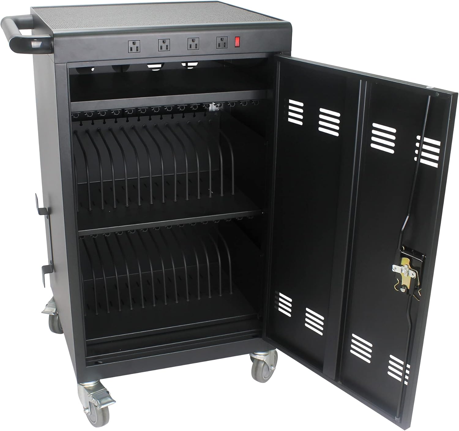 36 Device Charging Cart for Laptops and Tablets Up to 16.3-inch, Mobile Charging Station with AC Outlets, Secure Storage and Cable Management, Mobile Charging Cabinet for Ipads, Chromebooks, Black