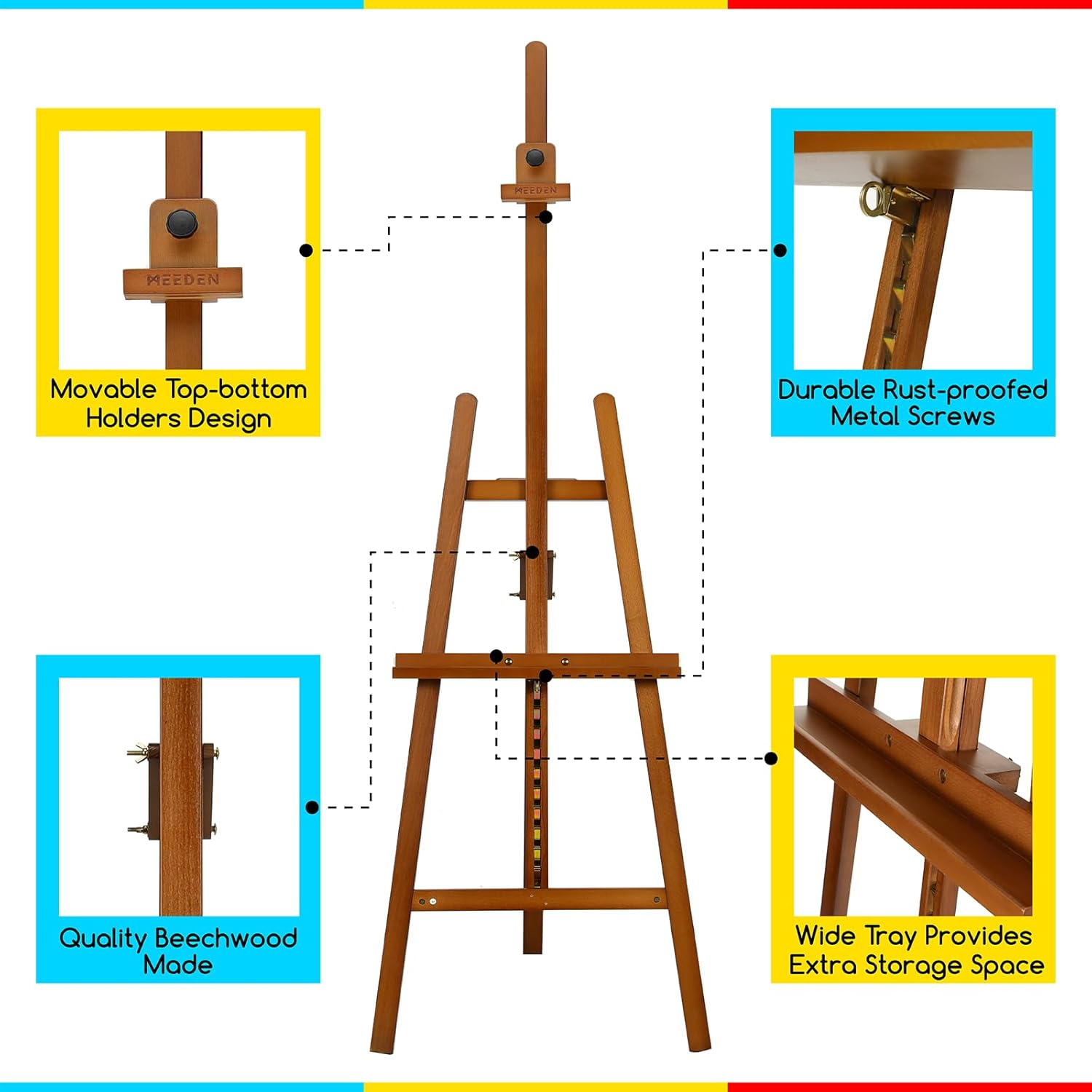MEEDEN Painting Wooden Art Easel: Solid Beechwood Display Easel Stand Hold Canvas up to 43'' - Adjustable Easel from 57''-76" for Adults Student Studio Gallery - Walnut