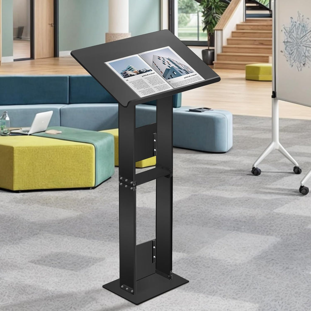 Podium Stand, Lecterns & Podiums, Acrylic Adjustable Angles with Metal Base, Podium for Church, Weddings, Classroom, Speech, 24" L x 16" W x 43.5" H, Black