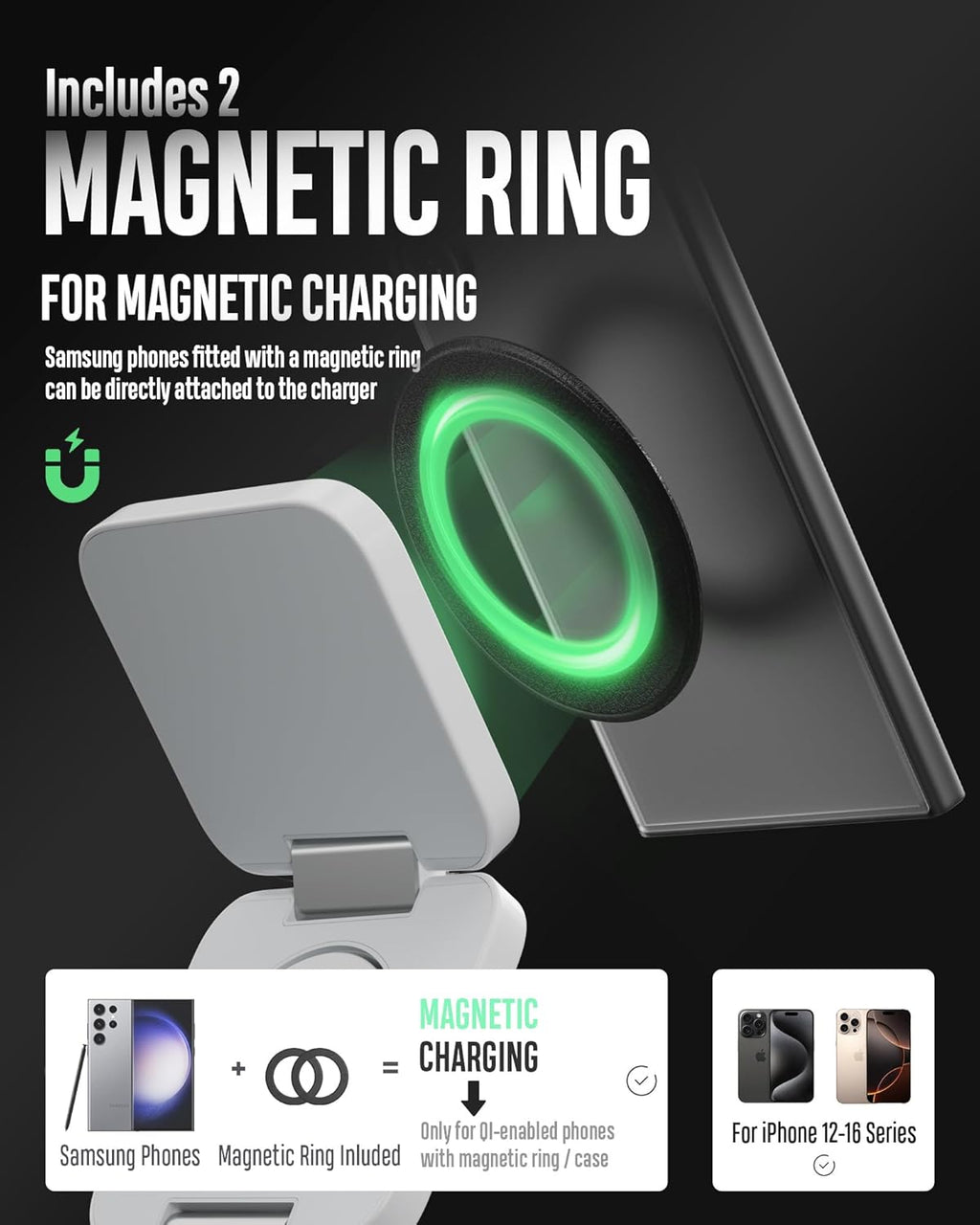 Foldable 3 in 1 Wireless Charging Station for Samsung, KU XIU X55 Ultra Magnetic Travel Charger Stand for Galaxy S24 Ultra S23 S22 Note 20 Z Fold Flip 6 5, Galaxy Watch Ultra 7 6 5, Galaxy Buds, White