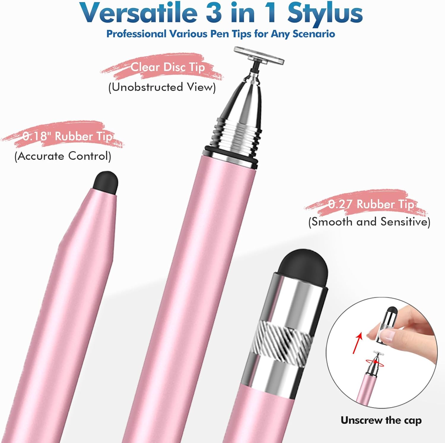 Stylus Pen for Touchscreen, 3-in-1 Rubber Disc Stylus, High Sensitivity and Precision, Universal Stylus Pen Compatible for Ipad,iPhone Android Kindle All Capacitive Tablets